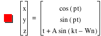vector(x,y,z)=vector(cos([p*t]),sin([p*t]),t+A*sin([k*t-(W*n)]))