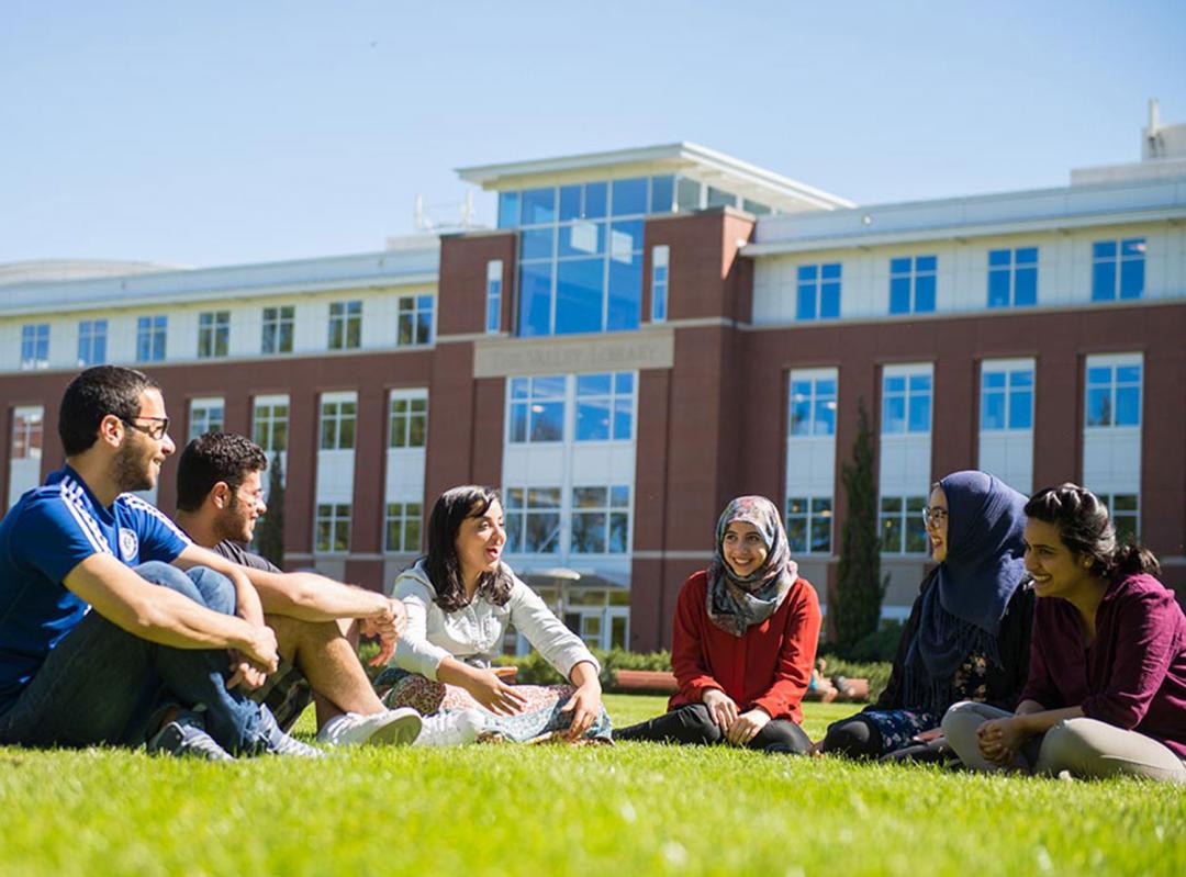 students sitting on Valley Library lawn