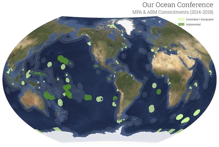World map of protected ocean areas 