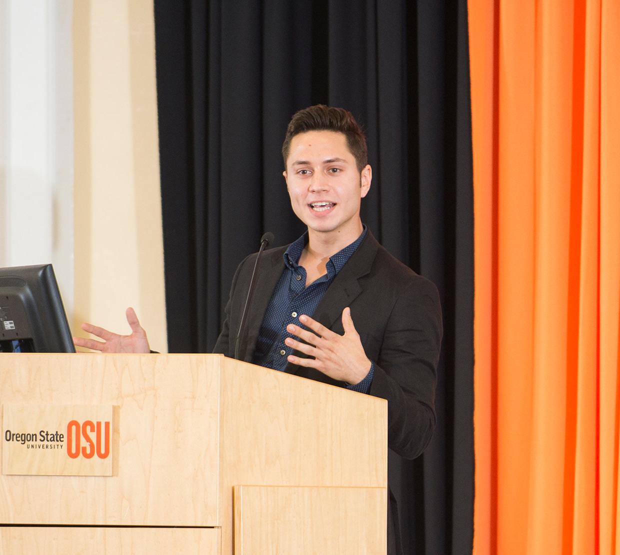 Jackson Dougan giving lecture on OSU's campus