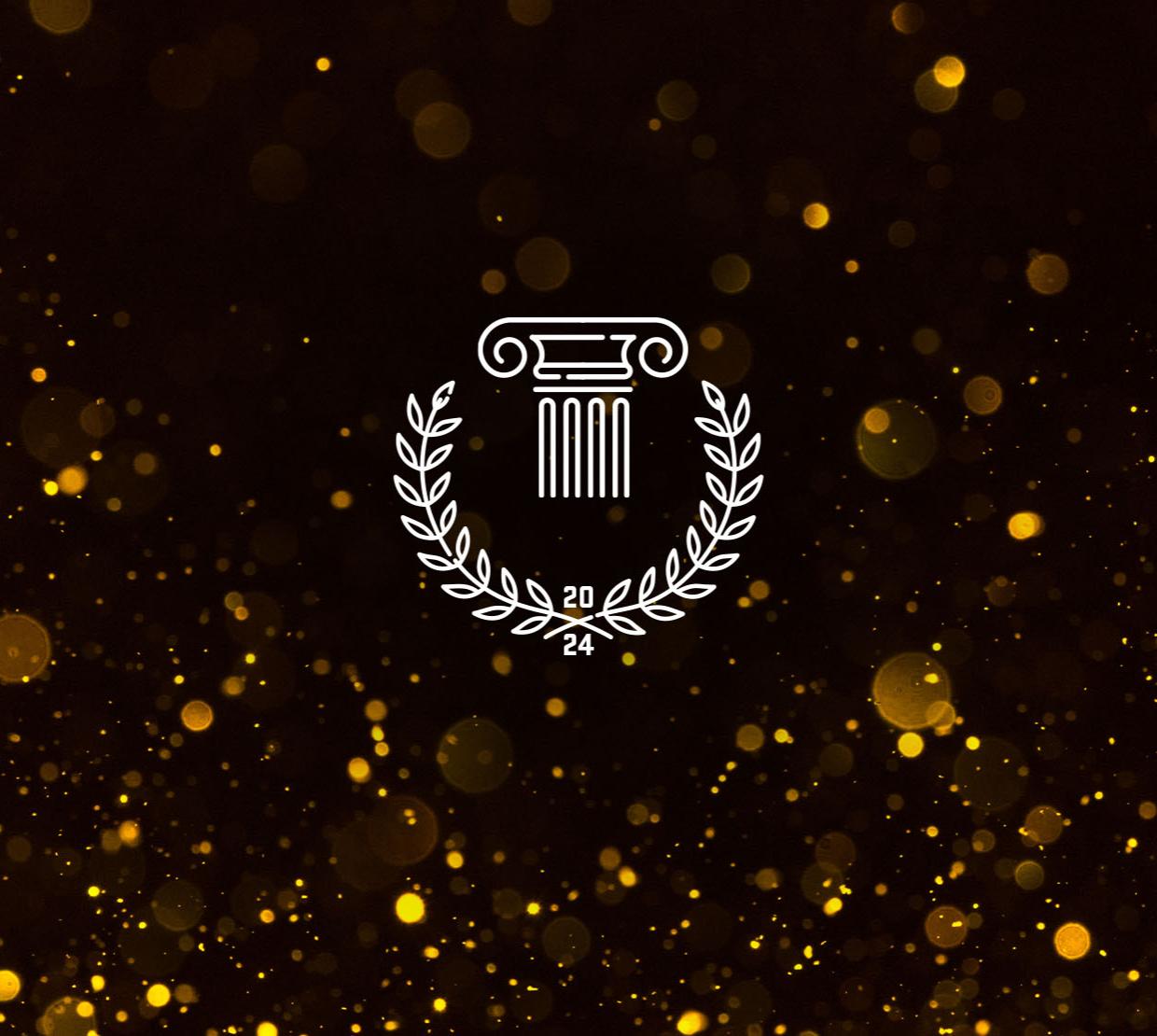 A pillar graphic with golden confetti in the background.