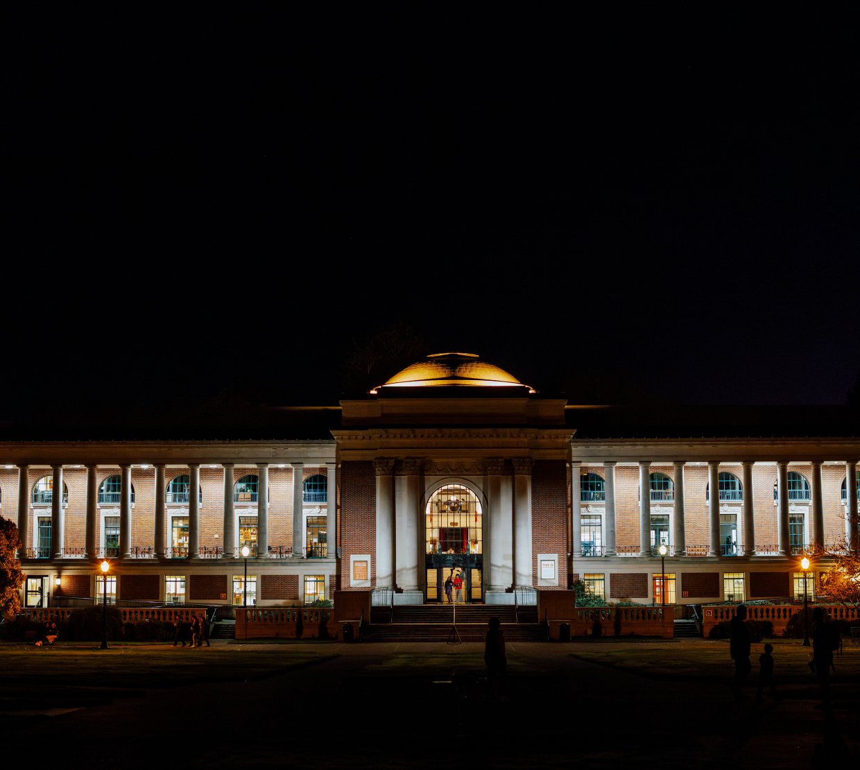 A nighttime image of campus.