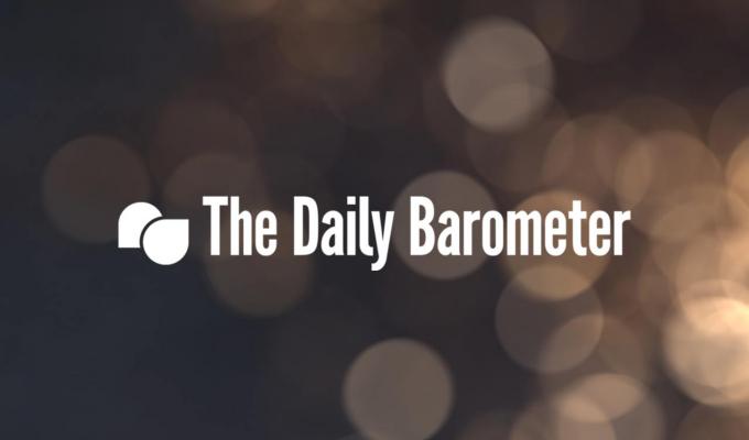 The Barometer logo above brown light texture
