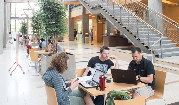 Students sitting at table in Kelly Engineering Center