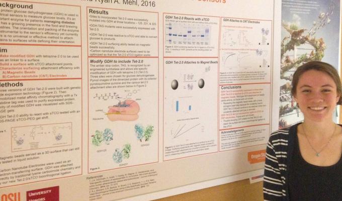 Hayati Wolfenden standing next to her research poster