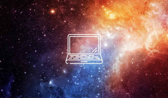 laptop icon above galaxy texture