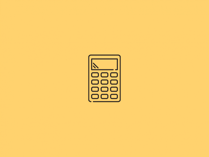 Calculator icon above a yellow backdrop.