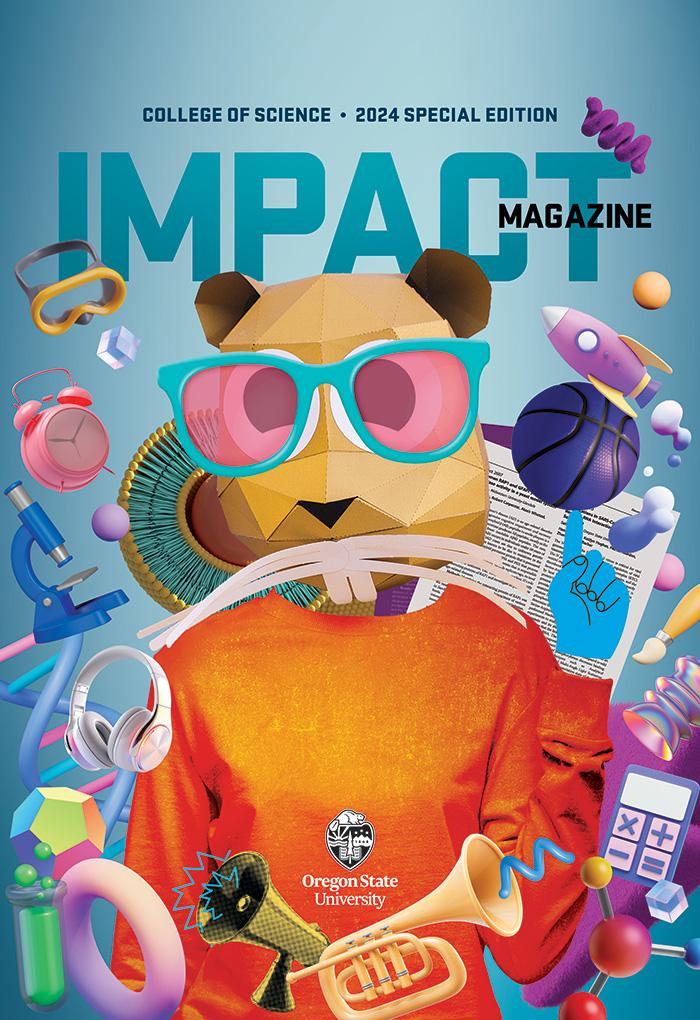 2024 Special Edition IMPACT cover showing a stylized Beav surrounded by many different interests, including science, sports and music