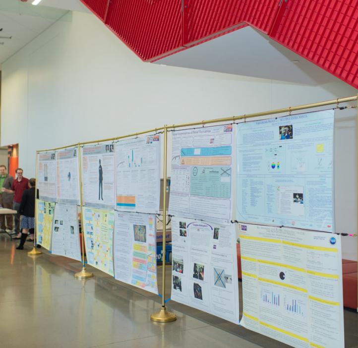 Student research posters lined up