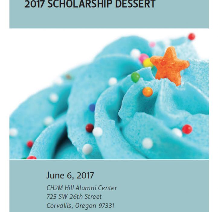 Scholarship Dessert event poster with blue cupcake