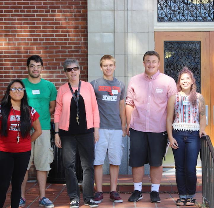 physics students and faculty outside Kidder Hall