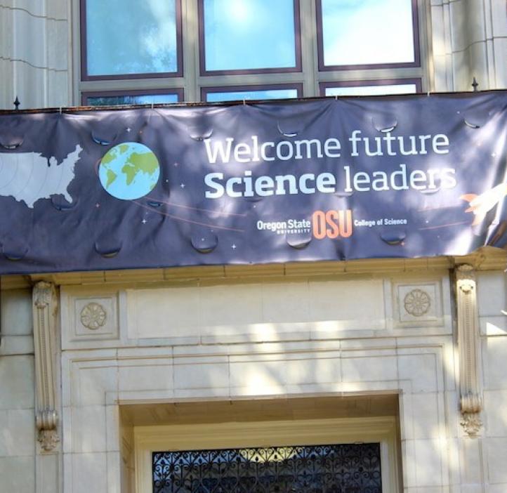 college of science banner above Kidder Hall entryway