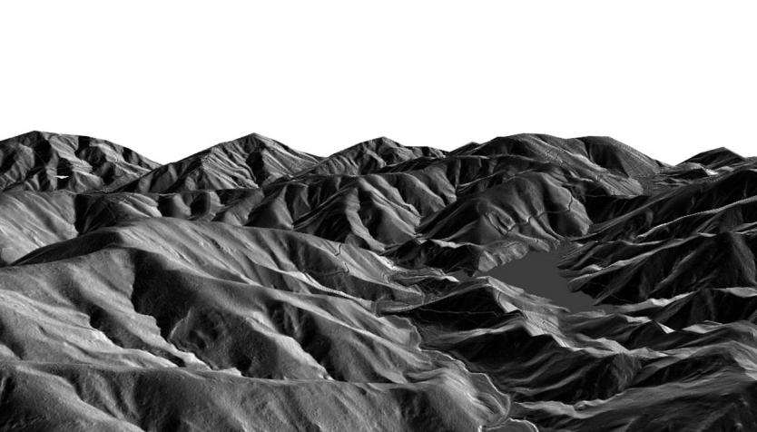 Black and white digital elevation models of mountains and hills