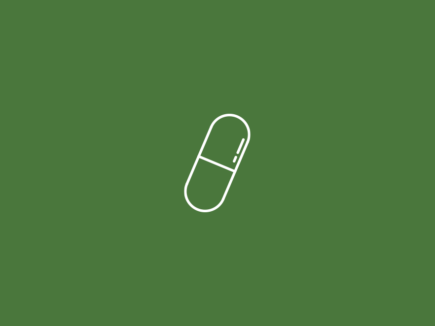 Pill icon above green backdrop.